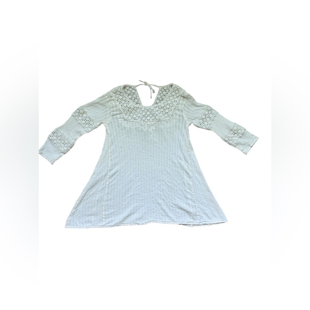 FP One Free People White Crochet 100% Cotton Dress Cover Up XS Beach Tra…​​